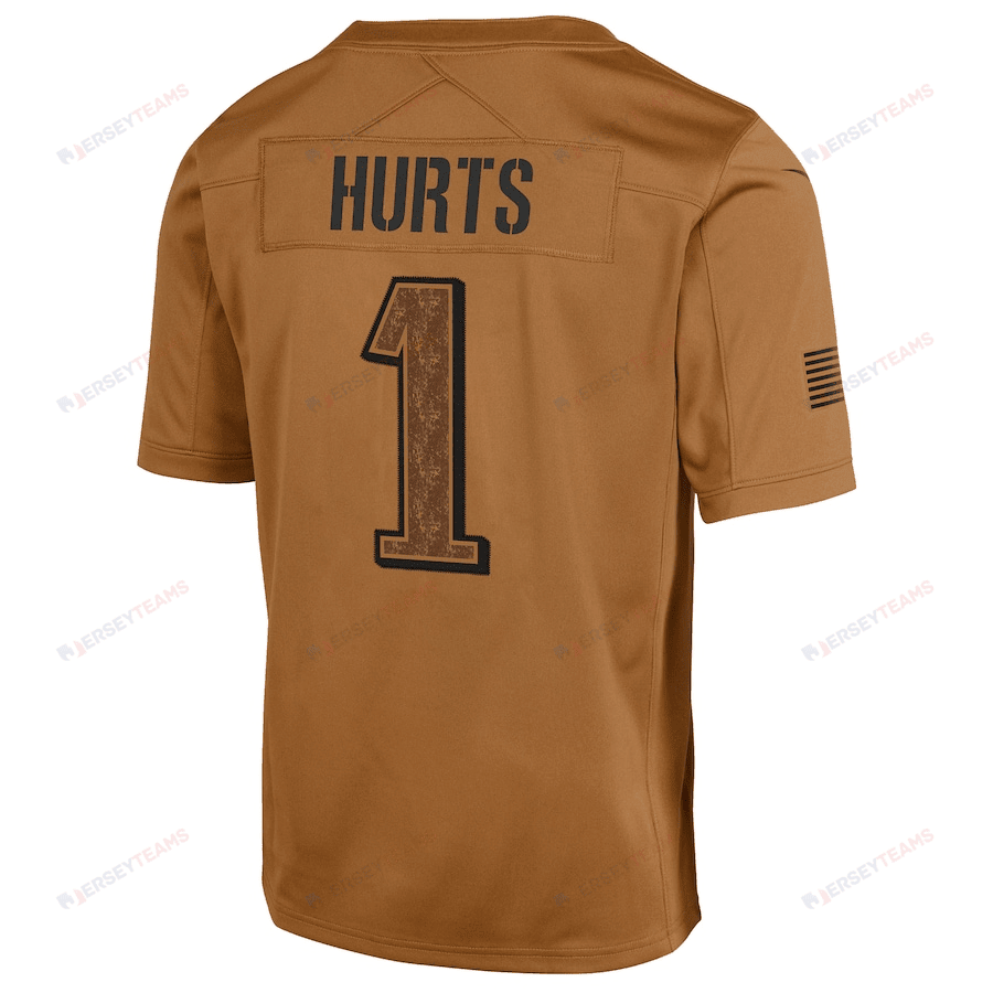 Jalen Hurts 1 Philadelphia Eagles 2023 Salute To Service Limited YOUTH Jersey - Brown