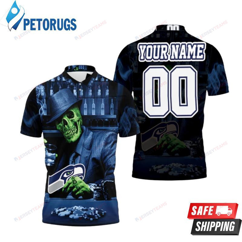 Skull Play Seattle Seahawks Card Custom Name & Number Printed Polo Shirt
