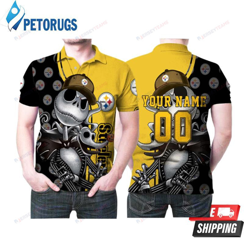 Pittsburgh Steelers America Football Team Logo Jack Skellington Custom Name & Number Printed Polo Shirt
