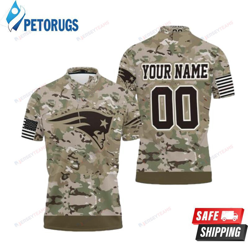 New England Patriots Camouflage Veteran Custom Name & Number Printed Polo Shirt