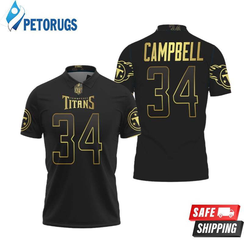Earl Campbell 34 Tennessee Titans America Football Team Logo Black Golden Printed Polo Shirt