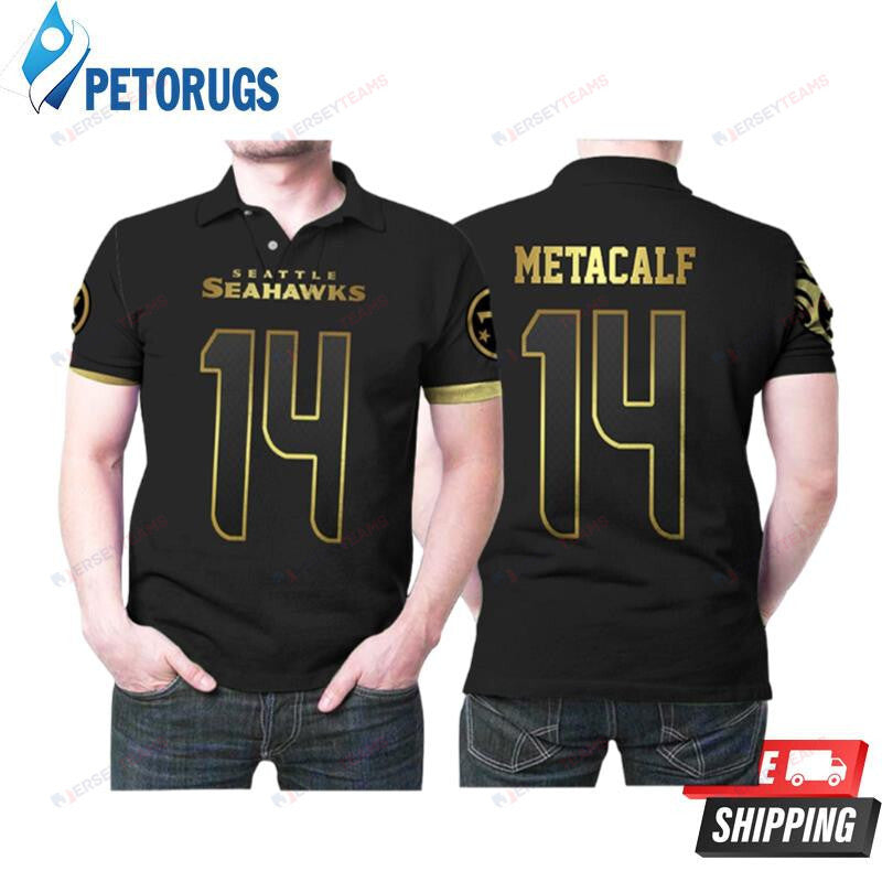 Dk Metcalf 14 Seattle Seahawks American Football Team Black Golden Printed Polo Shirt