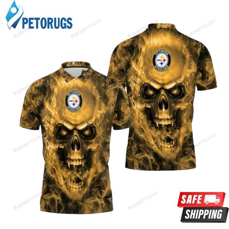 Pittsburgh Steelers Skull Printed Polo Shirt