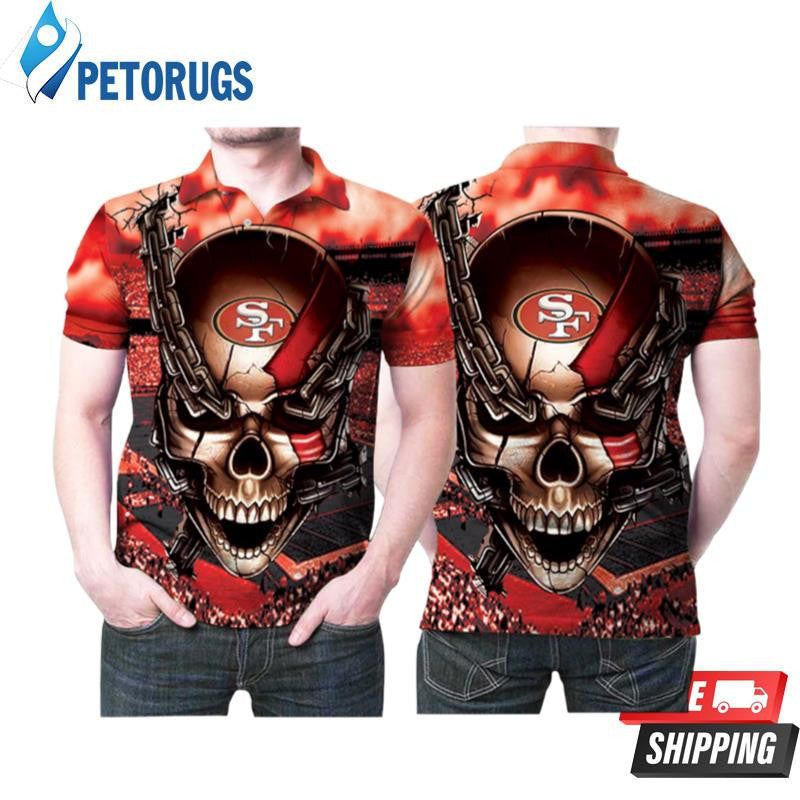 San Francisco 49ers Logo Skull Chain Red Vapor Printed Polo Shirt