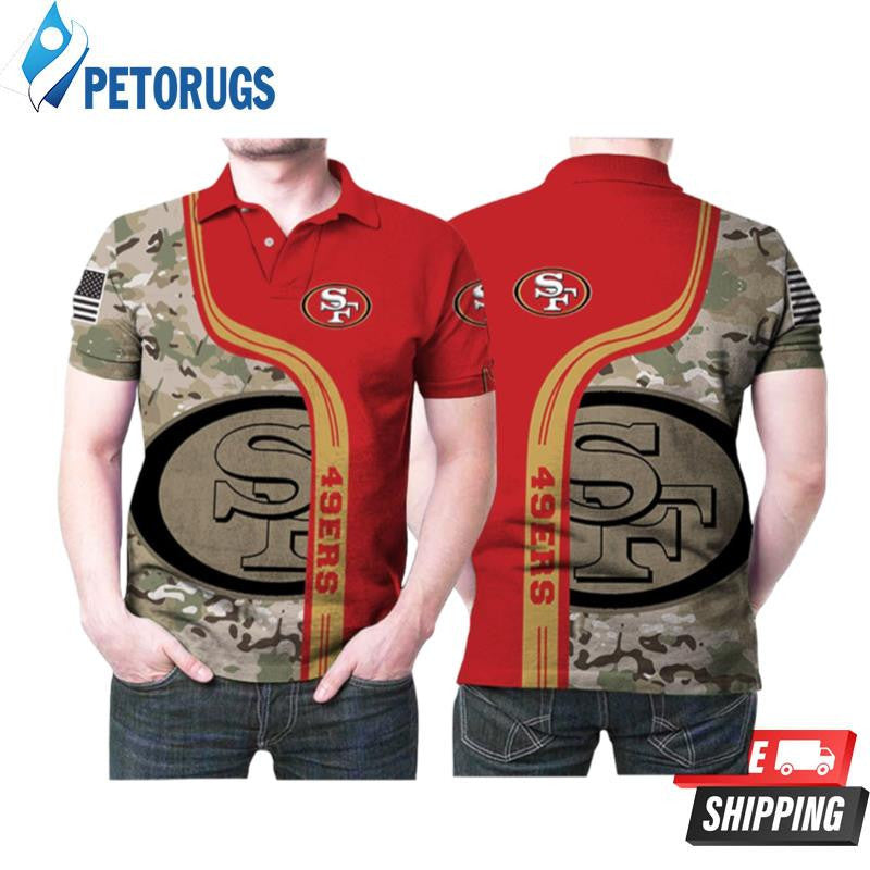 San Francisco 49ers Logo Camouflage Pattern American Flag Printed Polo Shirt