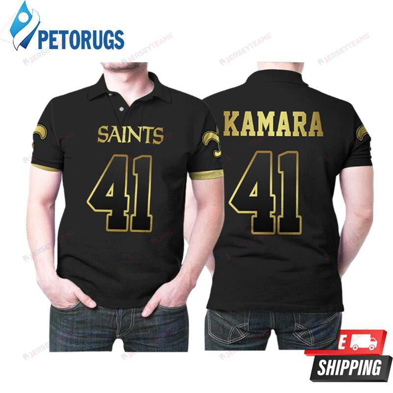 Alvin Kamara 41 New Orleans Saints American Football Team Black Golden Printed Polo Shirt