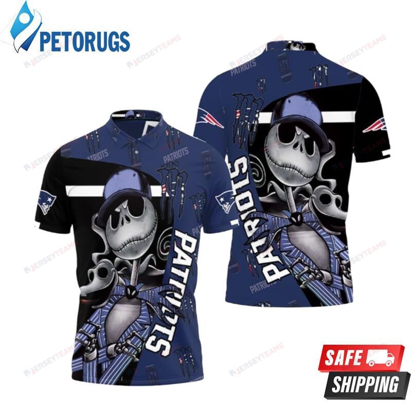 Jack Skellington Monster Energy Logo New England Patriots Printed Polo Shirt