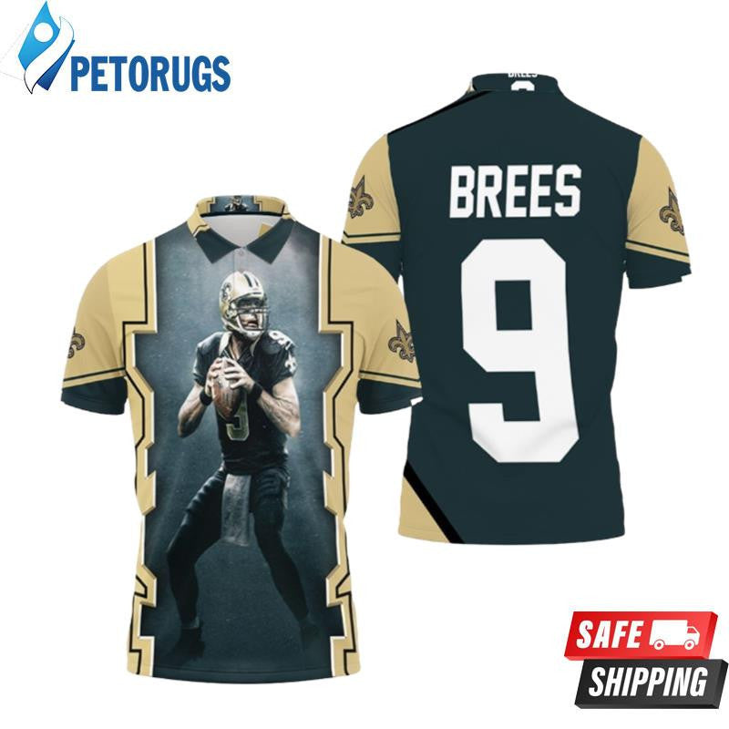 Drew Brees 9 New Orleans Saints Dark Printed Polo Shirt