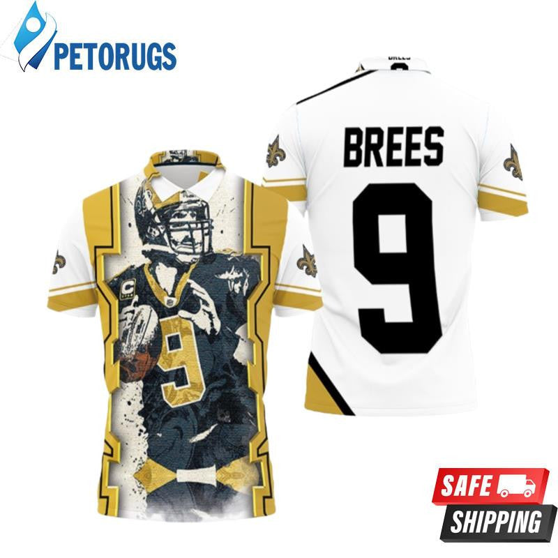 Drew Brees 9 New Orleans Saints Paint Style Printed Polo Shirt