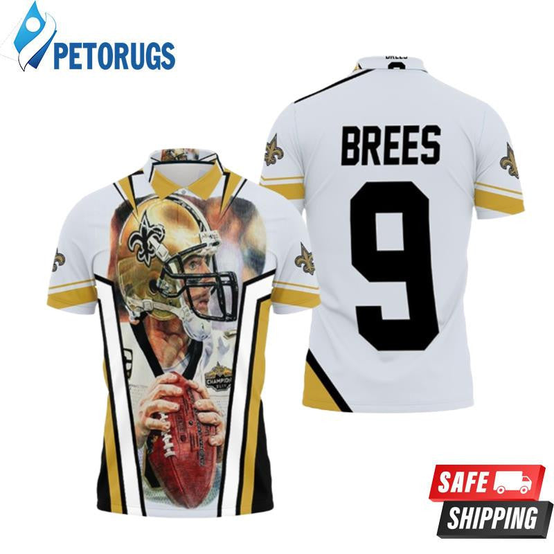 Drew Brees 9 New Orleans Saints Picture Super Bowl Champion Printed Polo Shirt