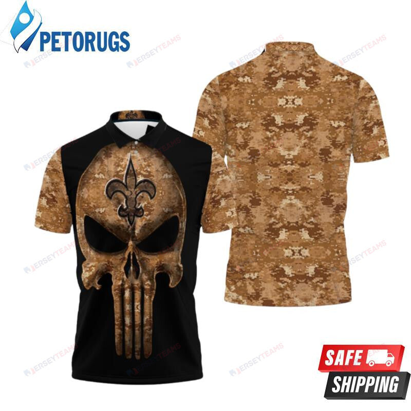 Camouflage Skull New Orleans Saints American Flag Printed Polo Shirt