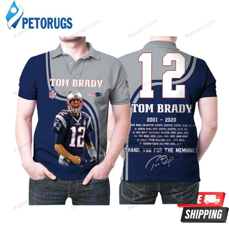 Tom Brady 12 New England Patriots Highlight Career Signatures Printed Polo Shirt