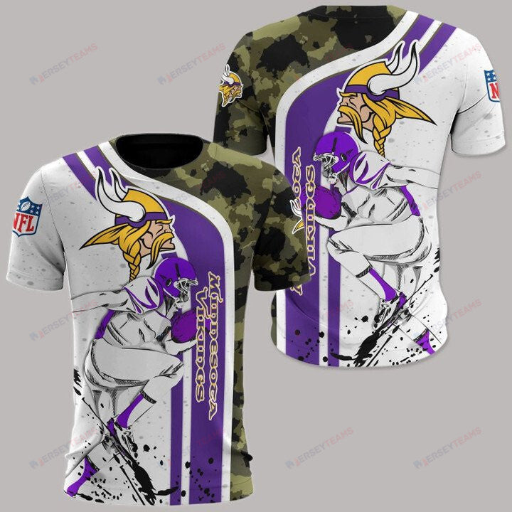 Minnesota Vikings All Over Print T-Shirt - White Purple Camo
