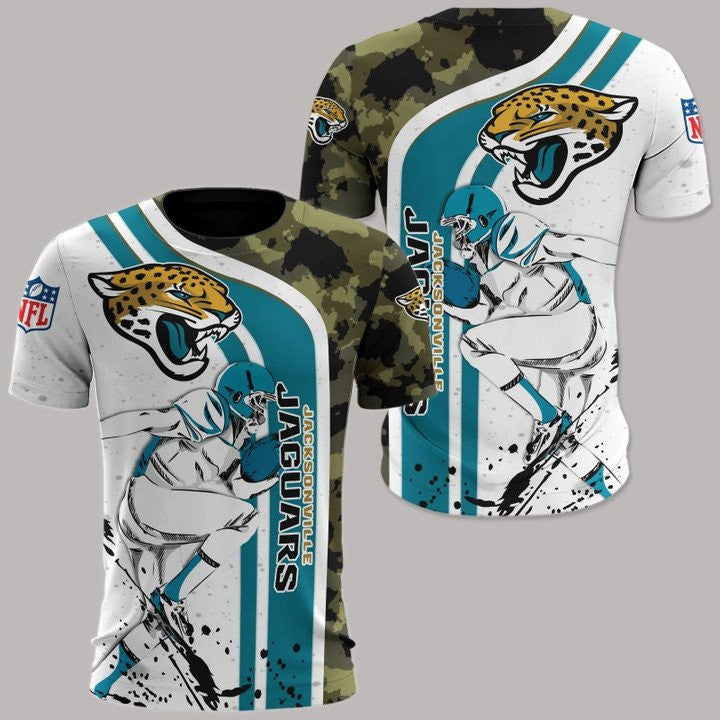 Jacksonville Jaguars All Over Print T-Shirt - White Teal Camo