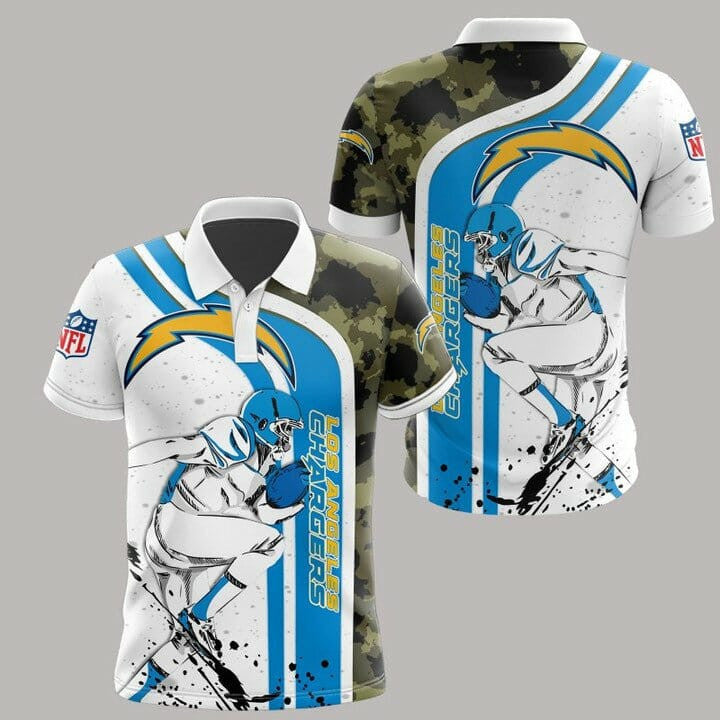 Los Angeles Chargers Printed Polo Shirt -White Blue Camo