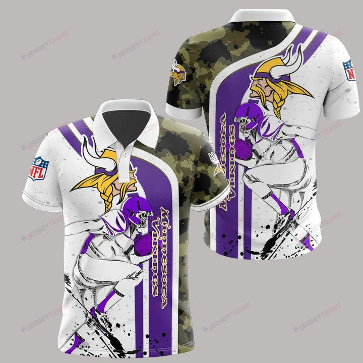 Minnesota Vikings Printed Polo Shirt - White Purple Camo