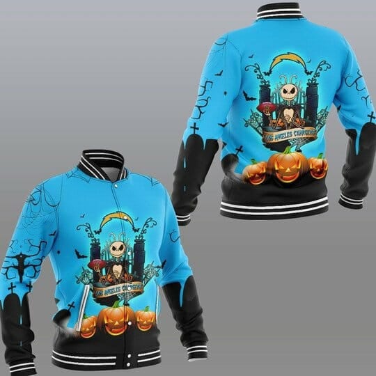 Los Angeles Chargers Jack Skellington - AOP Varsity Jacket - All-Over-Printed Jacket