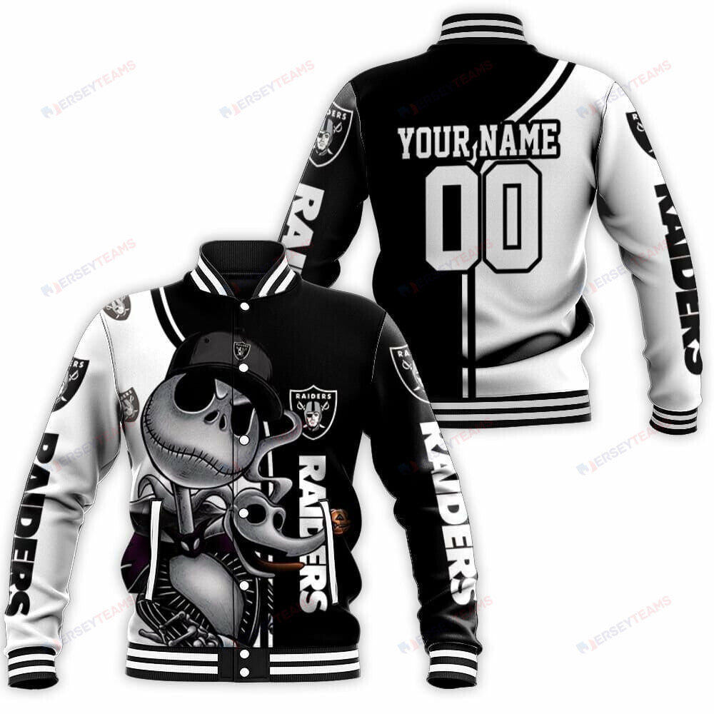 Las Vegas Raiders Jack Skellington Custom Name Number - AOP Varsity Jacket - All-Over-Printed Jacket