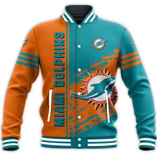Miami Dolphins Orange Aqua - AOP Varsity Jacket - All-Over-Printed Jacket