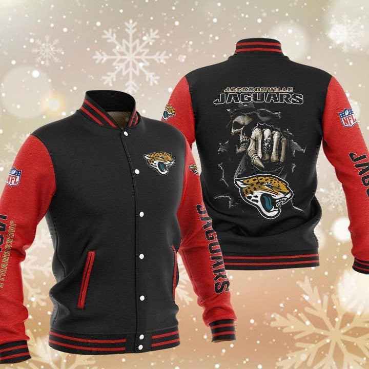 Jacksonville Jaguars Black Red Skull - AOP Varsity Jacket - All-Over-Printed Jacket
