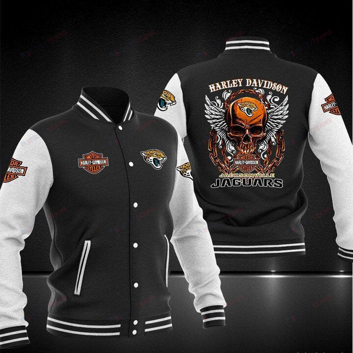 Jacksonville Jaguars Black Skull Baseball - AOP Varsity Jacket - All-Over-Printed Jacket