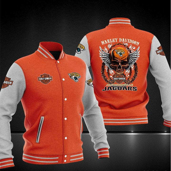 Jacksonville Jaguars Orange Skull - AOP Varsity Jacket - All-Over-Printed Jacket