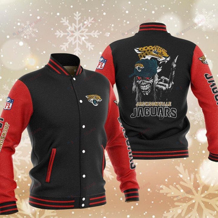 Jacksonville Jaguars Iron Maiden Black Red - AOP Varsity Jacket - All-Over-Printed Jacket