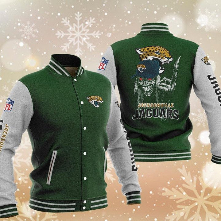 Jacksonville Jaguars Iron Maiden Green - AOP Varsity Jacket - All-Over-Printed Jacket