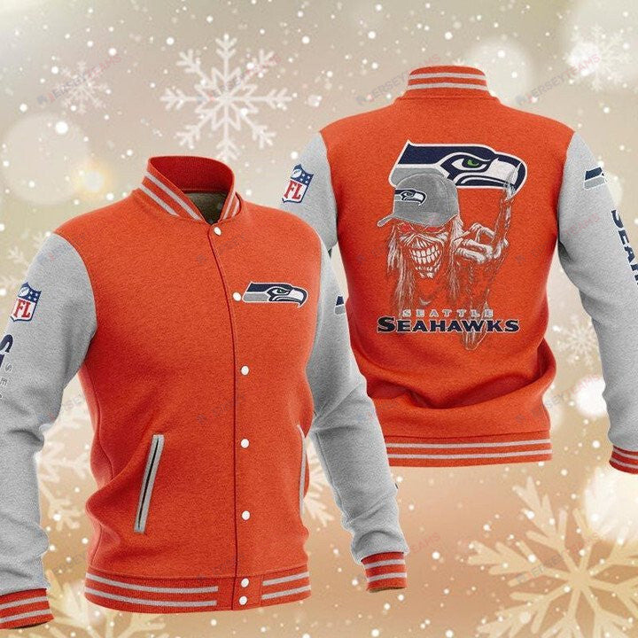 Seattle Seahawks Orange Iron Maiden - AOP Varsity Jacket - All-Over-Printed Jacket