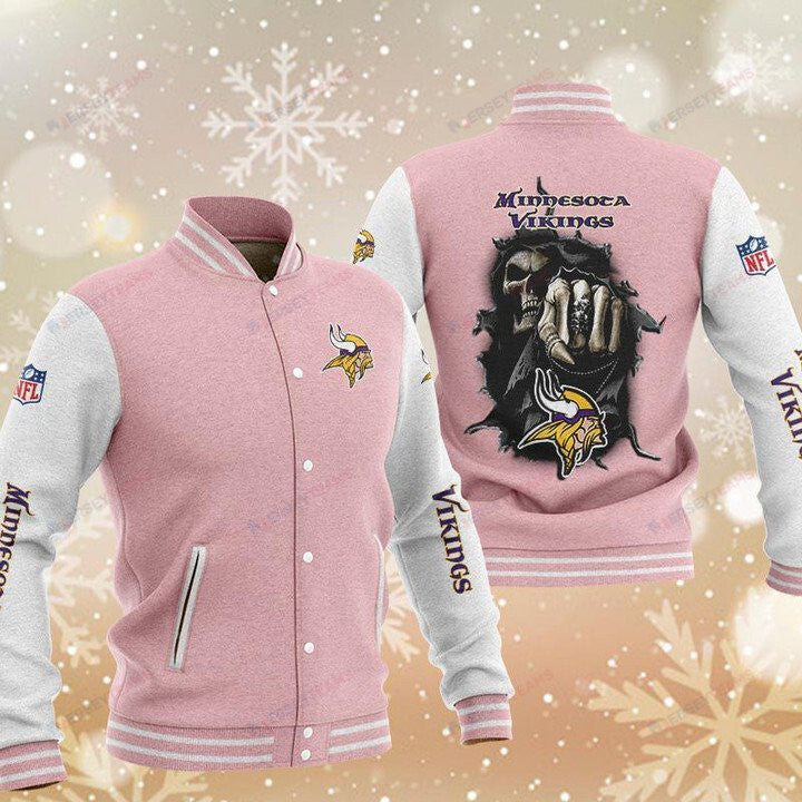 Minnesota Vikings Pink Grey Hades - AOP Varsity Jacket - All-Over-Printed Jacket