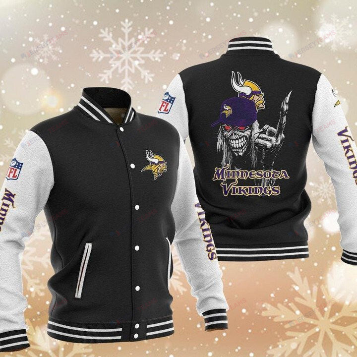Minnesota Vikings Black Iron Maiden - AOP Varsity Jacket - All-Over-Printed Jacket