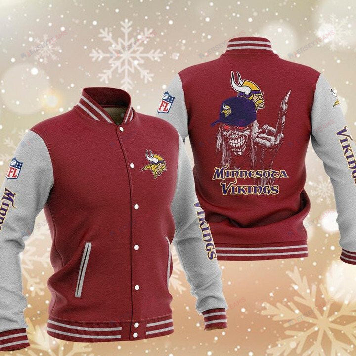 Minnesota Vikings Red Grey Iron Maiden - AOP Varsity Jacket - All-Over-Printed Jacket