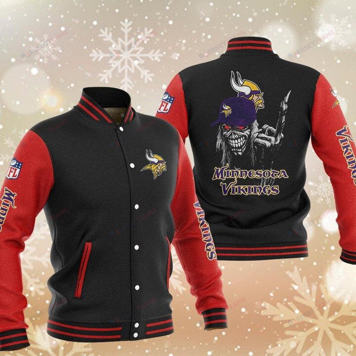 Minnesota Vikings Black Red Iron Maiden - AOP Varsity Jacket - All-Over-Printed Jacket