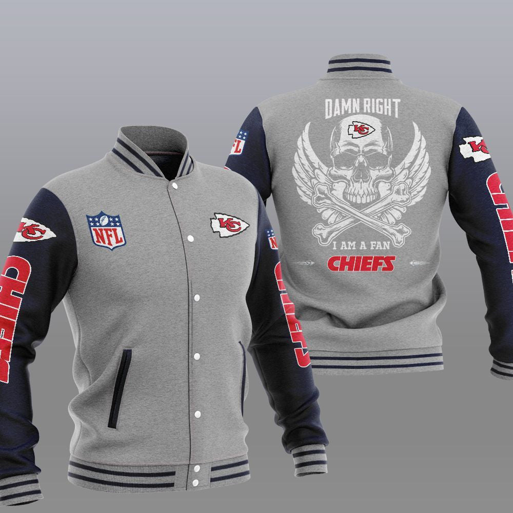 Kansas City Chiefs Grey Skull - AOP Varsity Jacket - All-Over-Printed Jacket