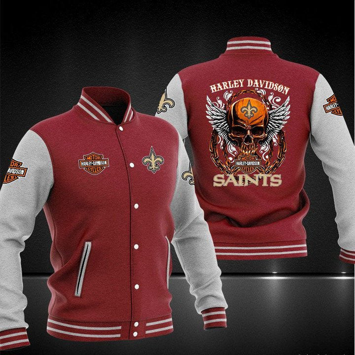 New Orleans Saints Red Grey Davidson - AOP Varsity Jacket - All-Over-Printed Jacket