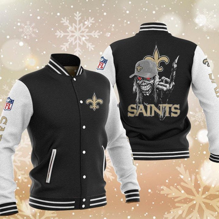 New Orleans Saints Black Iron Maiden - AOP Varsity Jacket - All-Over-Printed Jacket