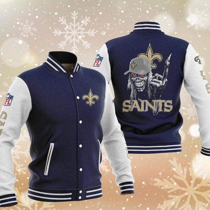 New Orleans Saints Dark Blue Iron Maiden - AOP Varsity Jacket - All-Over-Printed Jacket