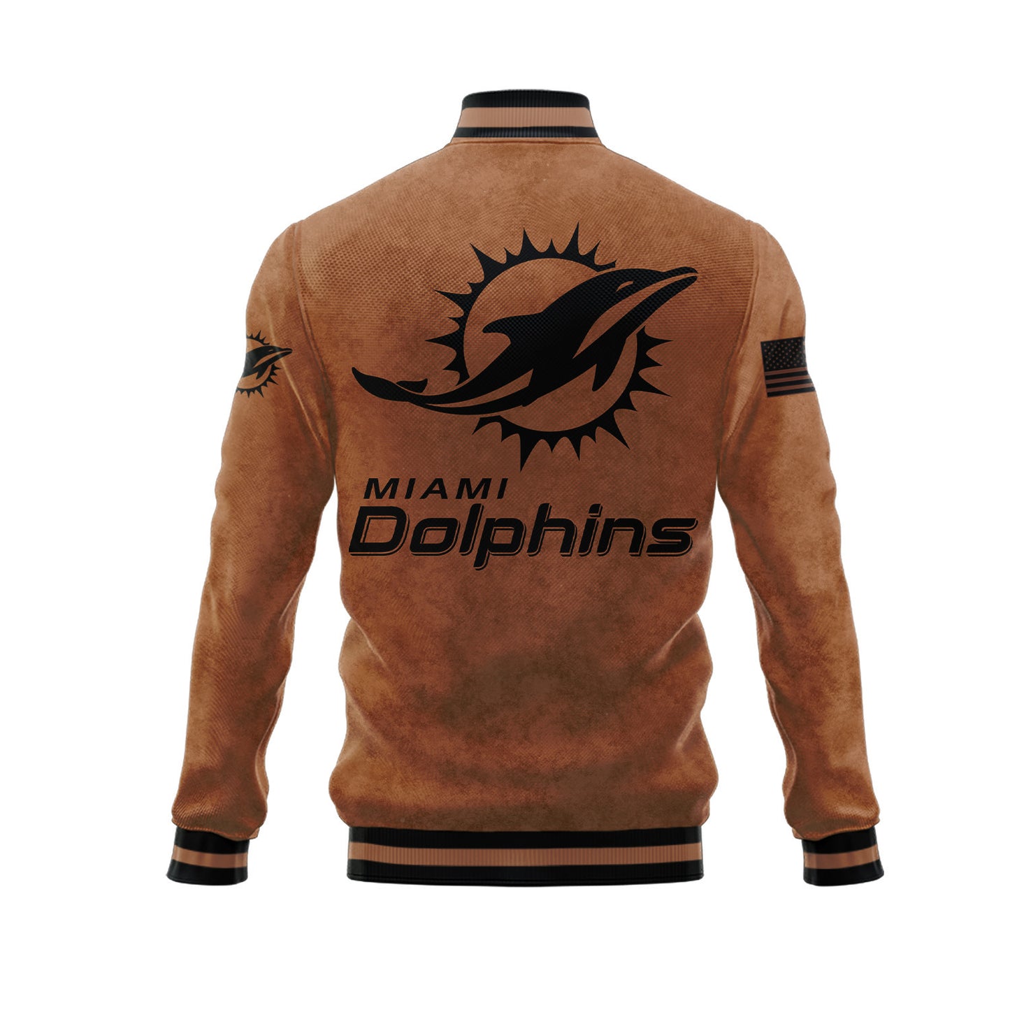 Miami Dolphins 2023 Salute To Service Club Baseball Jacket Varsity Jacket - Brown - All-Over-Printed Jacket