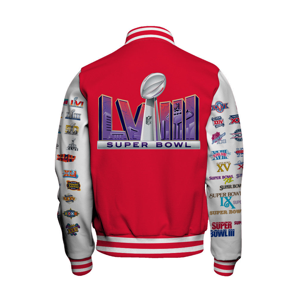 Kansas City Chiefs Super Bowl LVIII Baseball Jacket - Red - All-Over-Printed Jacket