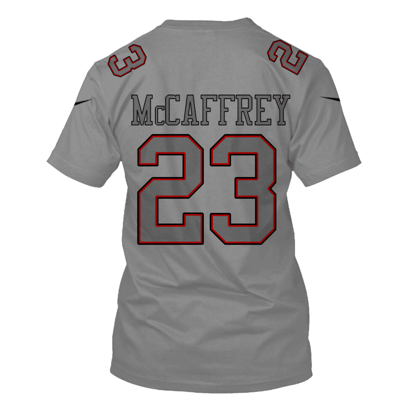 Christian McCaffrey 23 San Francisco 49ers Super Bowl LVIII All Over Print T-shirt - Gray