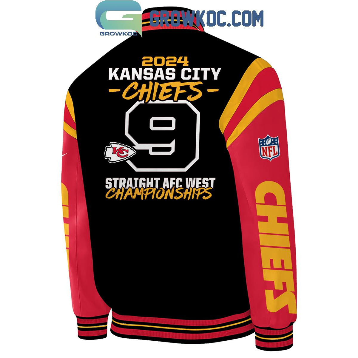 Kansas City Chiefs AFC West 2024 Division Champions Celebrating Baseball Jacket - All Over Printed - Black - All-Over-Printed Jacket