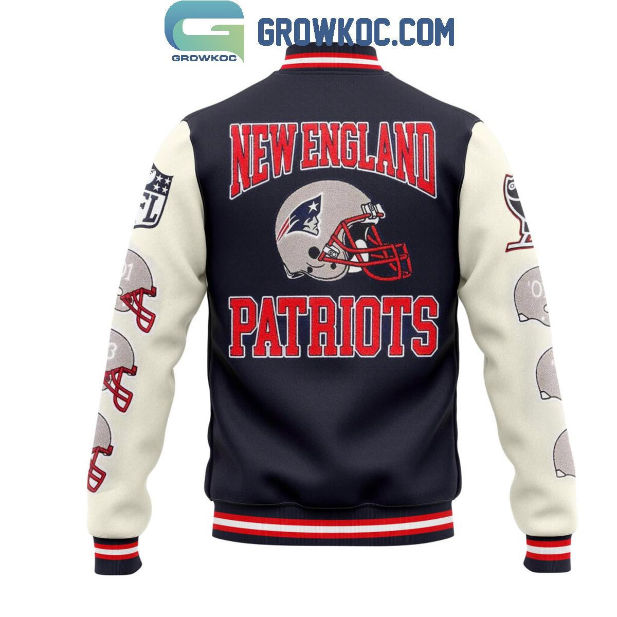 New England Patriots Go Pats Est 1960 Fan Baseball Jacket - All Over Printed - Navy - All-Over-Printed Jacket