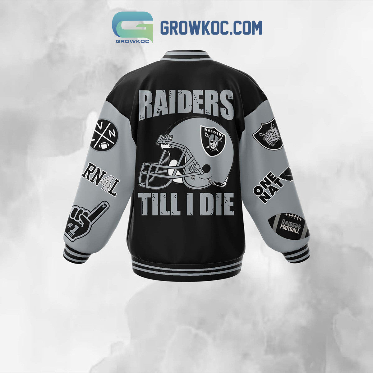 Las Vegas Raiders The Only Nation Raiders Till I Die Baseball Jacket - All Over Printed - Black - All-Over-Printed Jacket