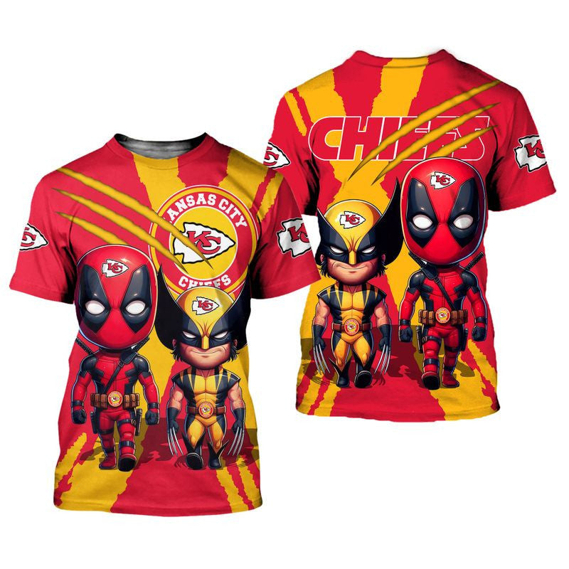 Kansas City Chiefs Deadpool & Wolverines Friend All Over Printed T-Shirt - Red