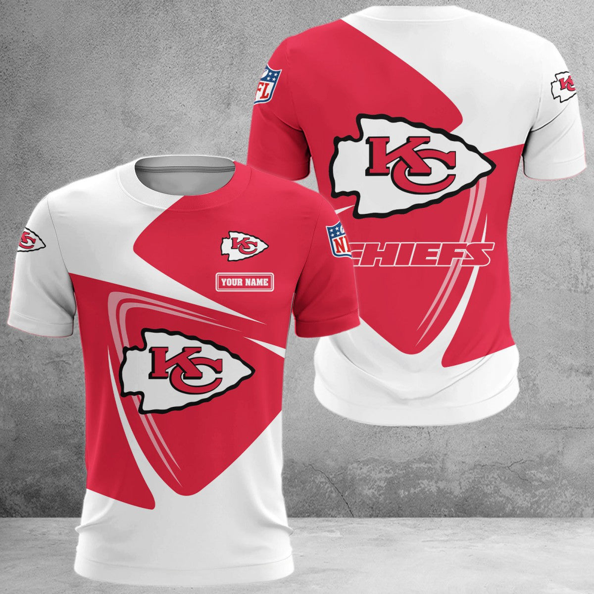 Kansas City Chiefs Custom Name Swirl All Over Printed T-Shirt - White