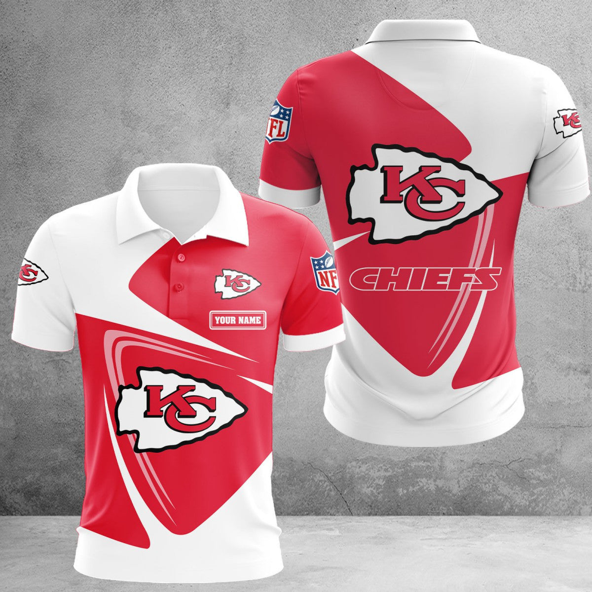 Kansas City Chiefs Custom Name Swirl 3D Printed Polo Shirt - White