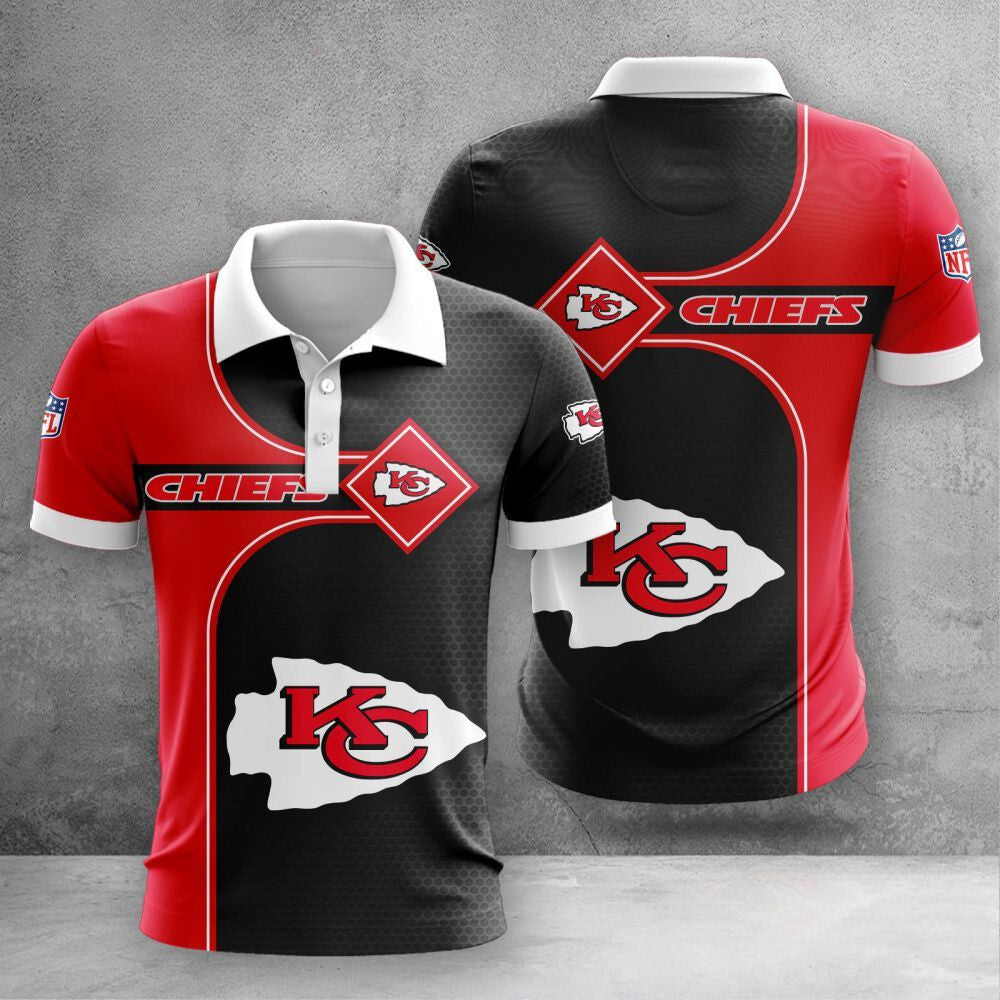 Kansas City Chiefs Diamond Grid 3D Printed Polo Shirt - Black