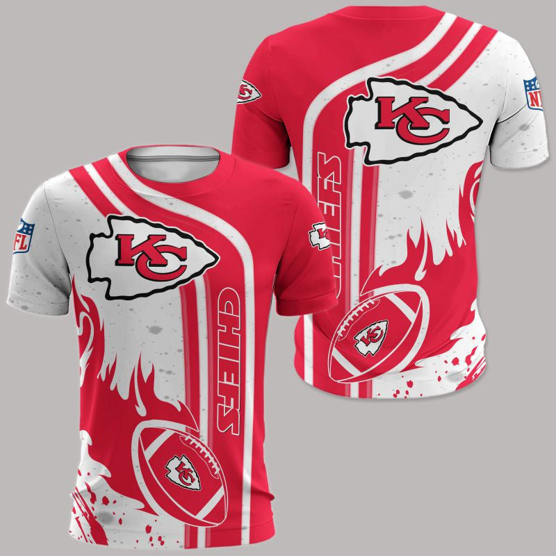 Kansas City Chiefs Flaming Football All Over Printed T-Shirt - Red
