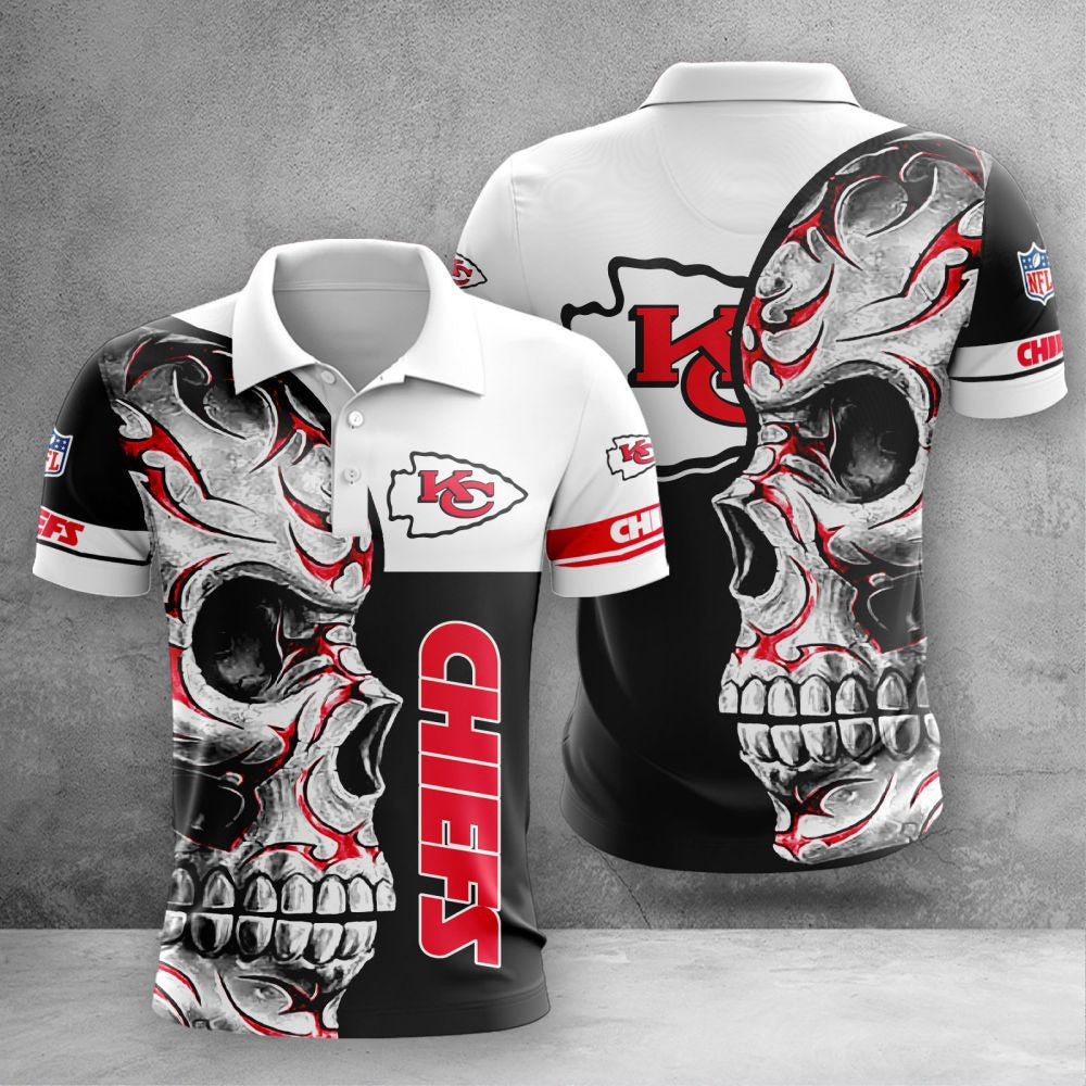 Kansas City Chiefs Skull Flame 3D Printed Polo Shirt - White