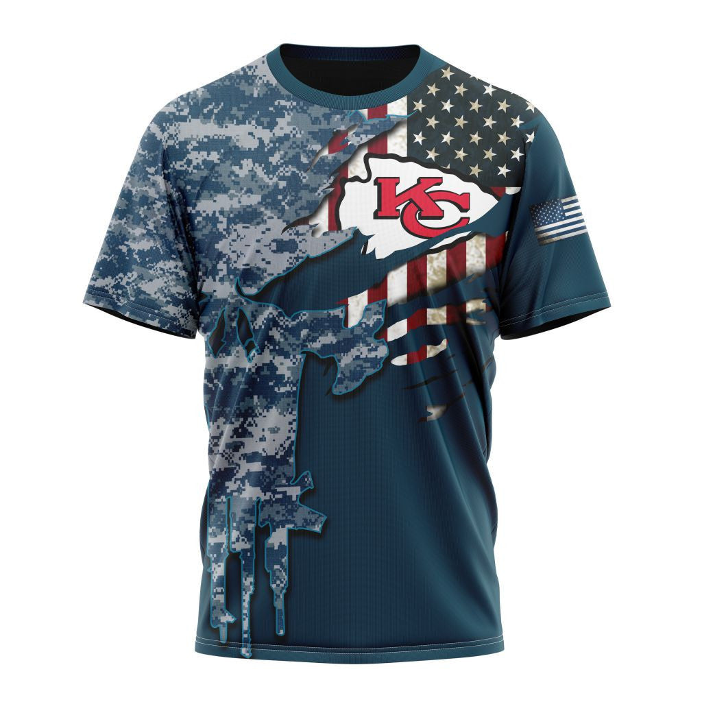 Kansas City Chiefs Camo Patriot All Over Printed T-Shirt - Blue